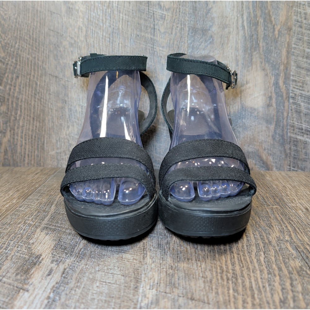 Crocs Leigh II Sandals Womens Sz 9 Black Ankle Strap Buckle Comfort Wedge Shoes - Picture 4 of 13